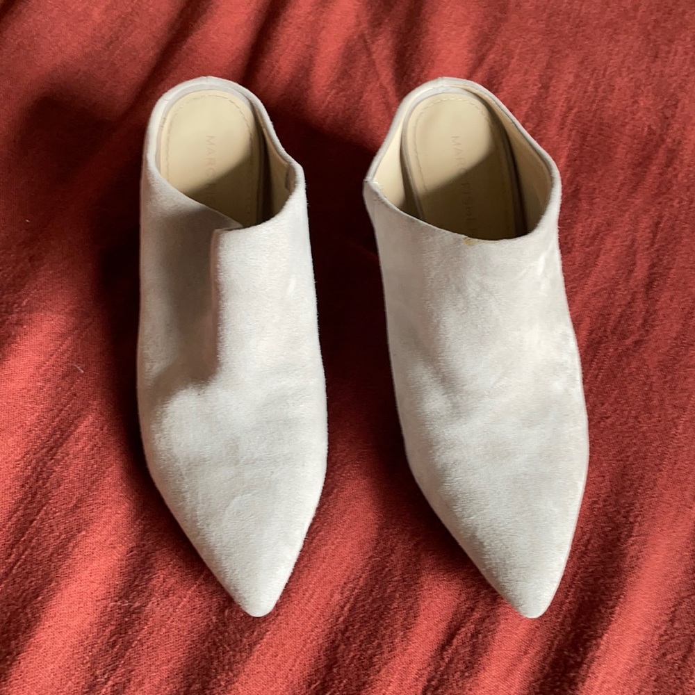 Grey suede heeled mules